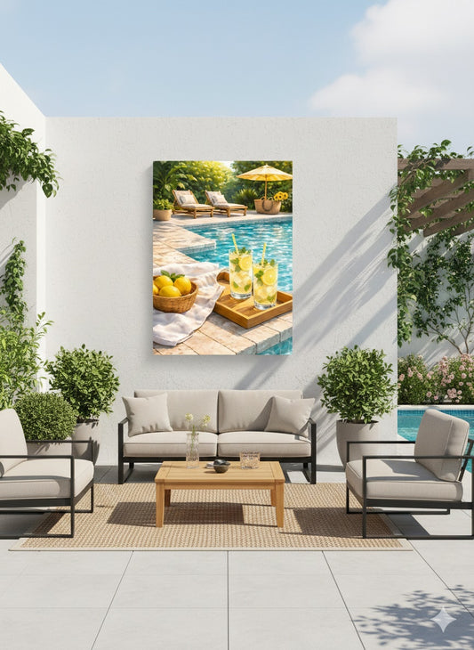 Tableau ambiance vacances piscine citron décoration murale lumineuse
