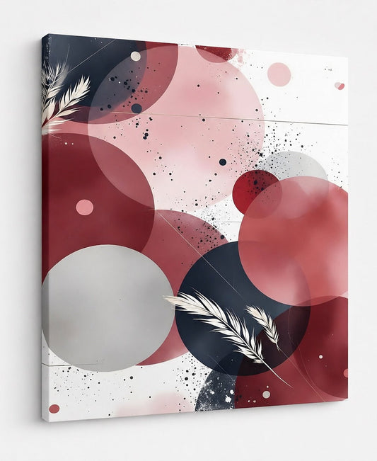 Décoration murale abstraite avec formes organiques rouges et nuances beige contemporaines
