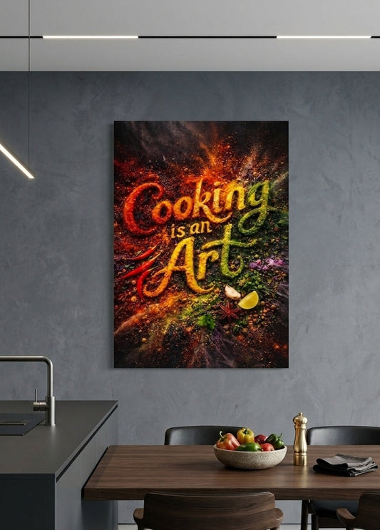 Décoration murale cuisine contemporaine avec épices colorées et textures riches inspiration culinaire artistique
