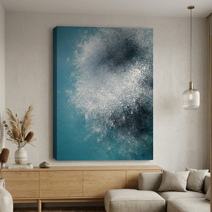 Tableaux modernes pour salon abstraction bleue ambiance minimaliste élégante
