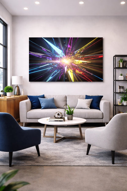 Tableaux modernes pour salon abstraction futuriste néon haute intensité visuelle
