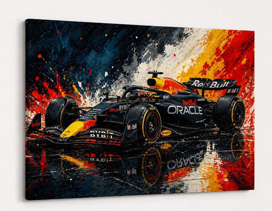 Décoration murale F1 Oracle Red Bull avec effets peinture et ambiance sportive intense
