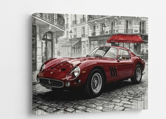 Décoration murale Ferrari 250 GTO voiture luxe contraste urbain noir blanc design moderne
