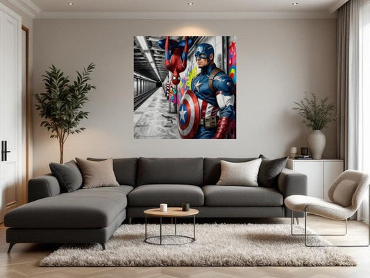 Tableaux modernes pour salon pop culture urbaine design actuel captain america et spiderman
