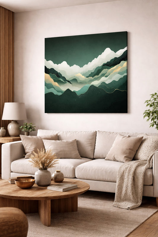 Tableaux modernes pour salon abstraction verte élégante ambiance chic
