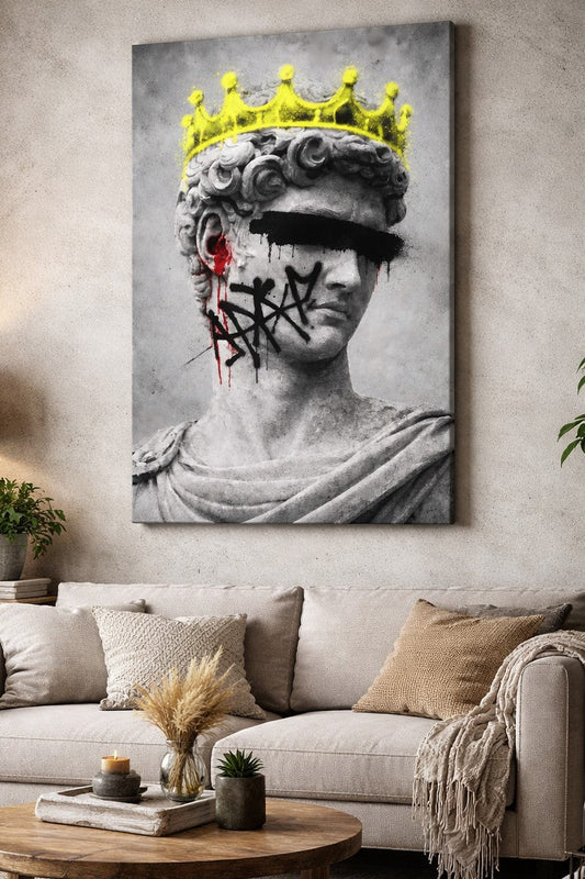 Tableau mural statue antique revisitee graffiti moderne pour salon design
