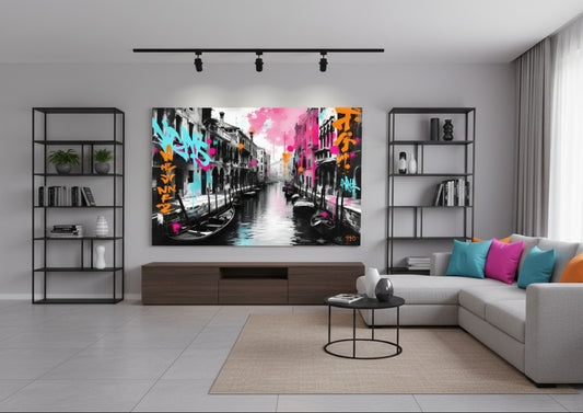 Tableau mural Venise revisité street art pour salon moderne

