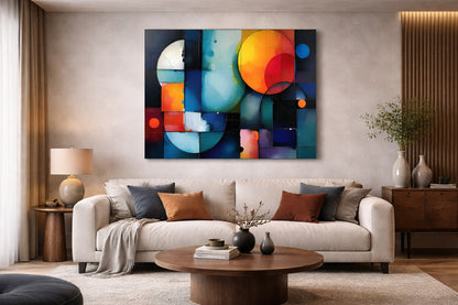 Tableau géométrique moderne dans un salon contemporain design
