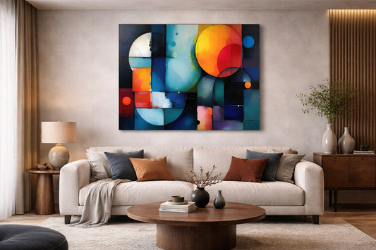 Tableau géométrique moderne dans un salon contemporain design
