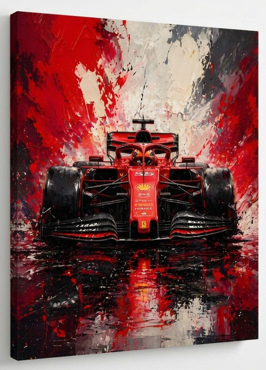 Décoration murale Ferrari F1 moderne avec contrastes puissants et effets artistiques
