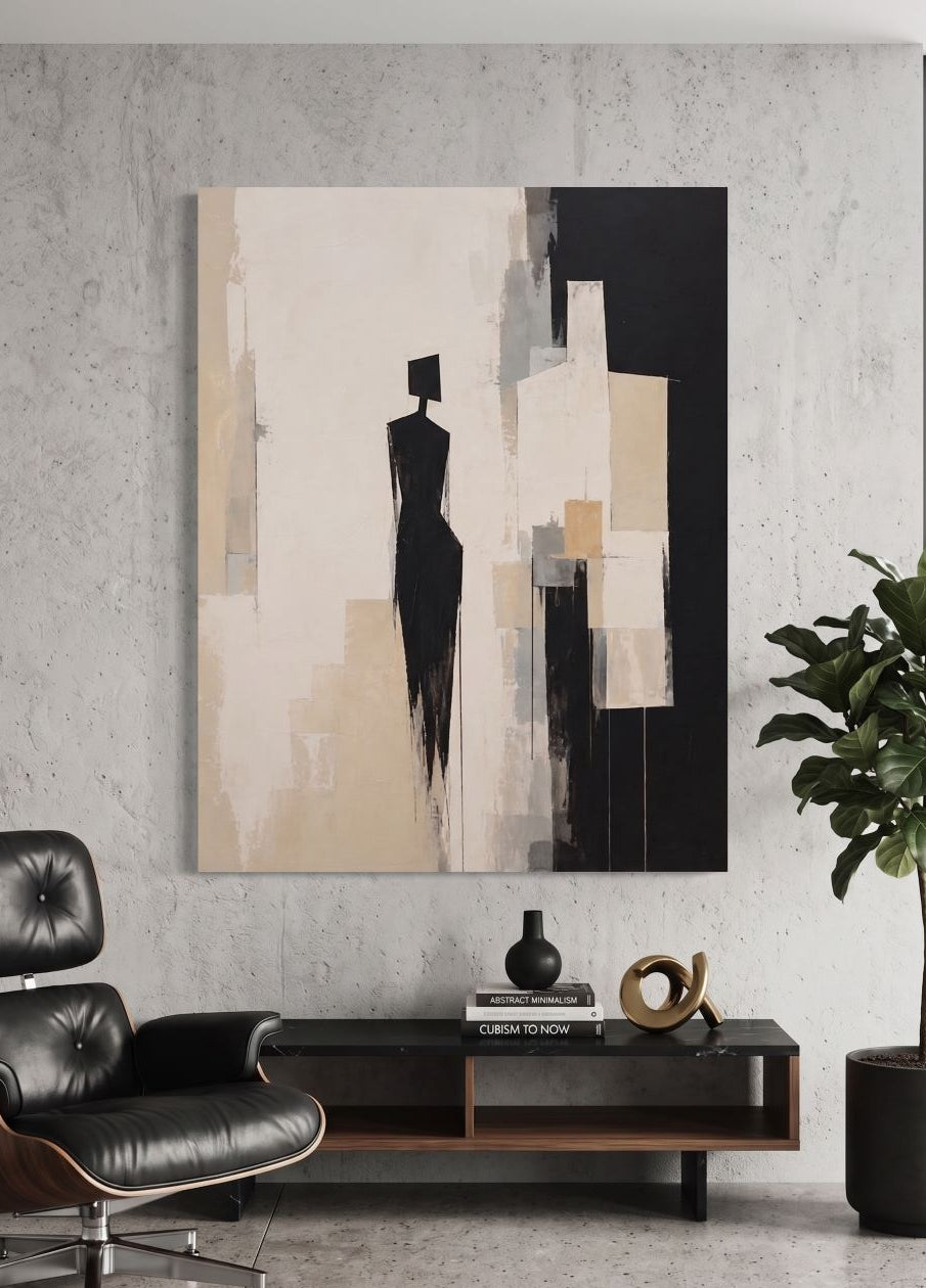 Décoration murale figurative minimaliste noir et beige idéale pour intérieur moderne et apaisant
