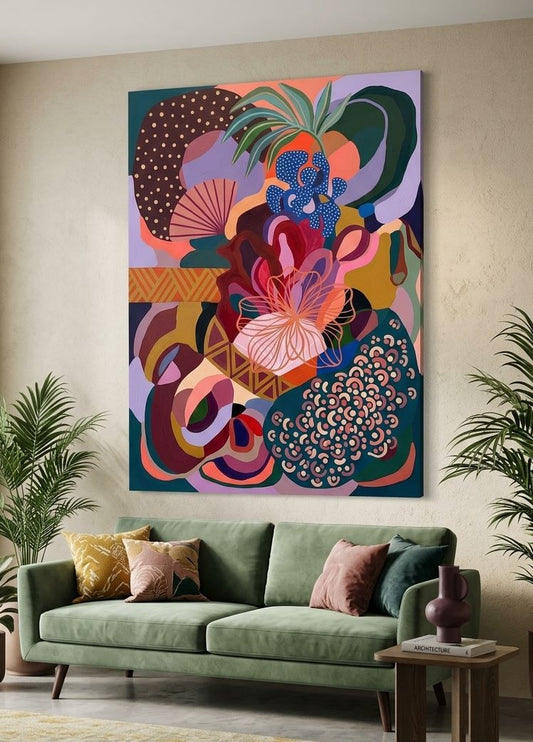 Décoration murale florale contemporaine aux couleurs harmonieuses pour intérieur moderne et raffiné
