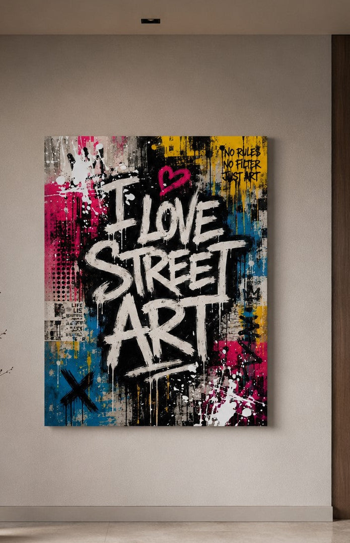 Décoration murale street art XXL idéale pour un salon moderne, un loft industriel ou un bureau design.
