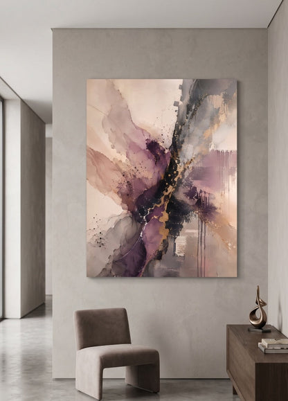 Tableau abstrait Éclat Minéral présenté dans un intérieur contemporain
