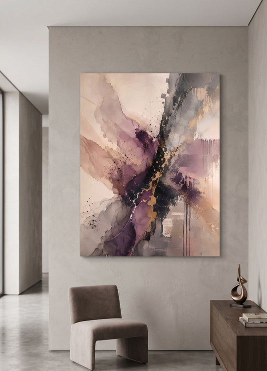 Tableau abstrait Éclat Minéral présenté dans un intérieur contemporain
