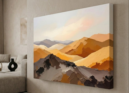 Tableau contemporain dunes dorées pour salon design naturel
