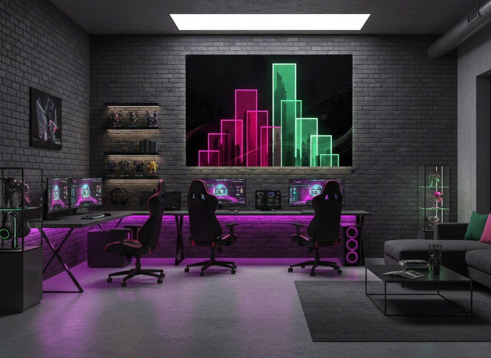 Tableau mural neon dans salon moderne
