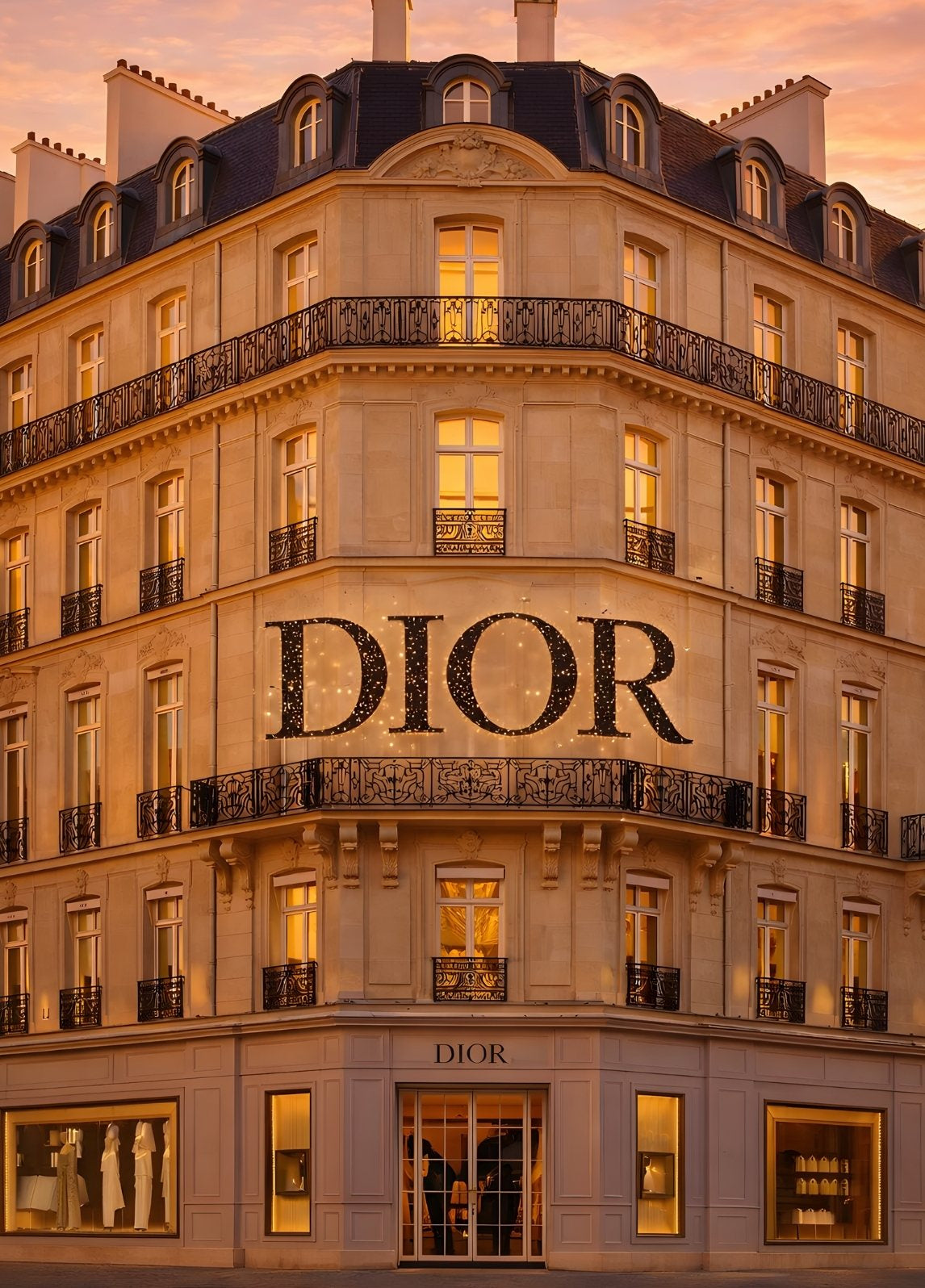 Tableau façade DIOR Paris illuminée
