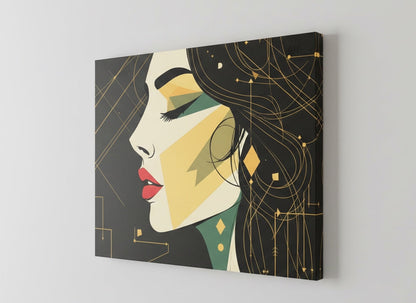 construction graphique fine lignes dorées inspirées constellation abstraite design mural contemporain haut de gamme
