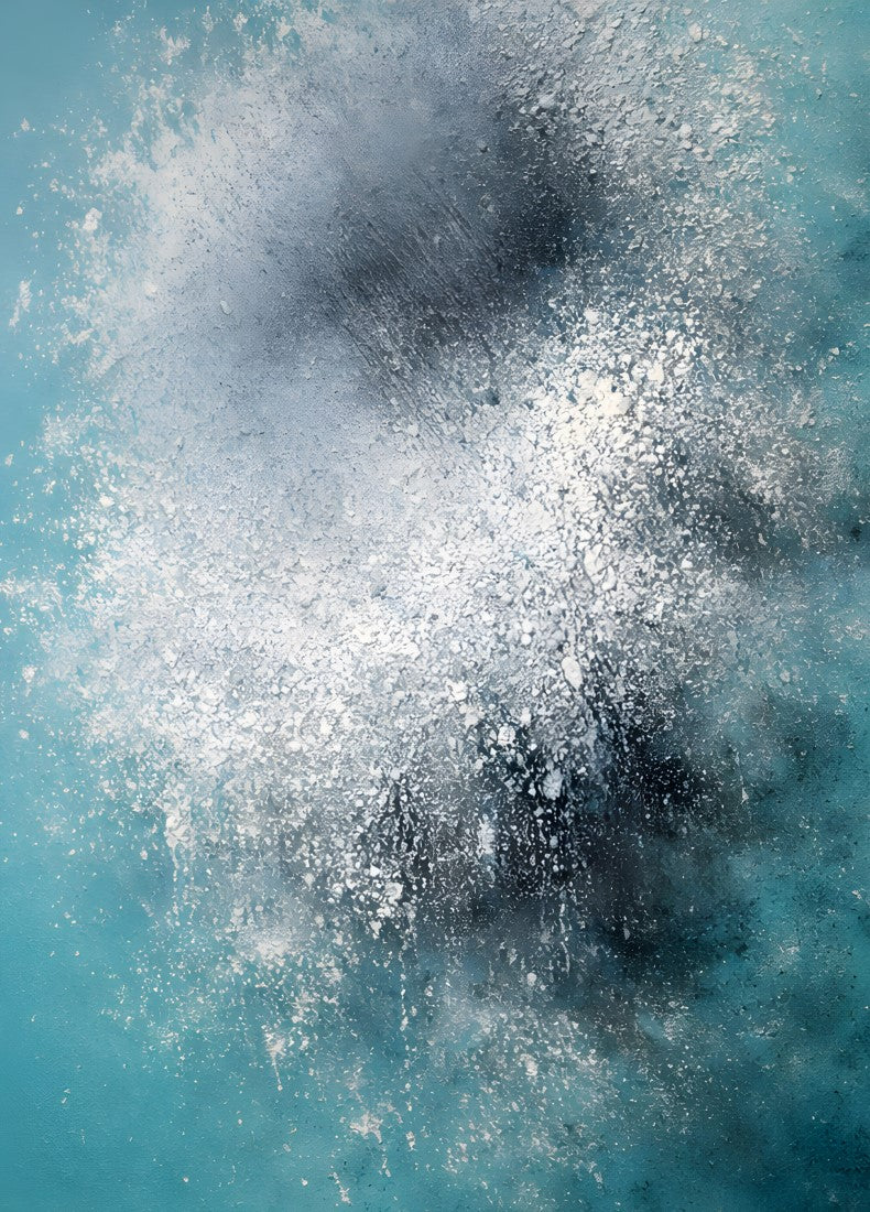 Tableau moderne abstrait bleu projection matière blanche style océan contemporain
