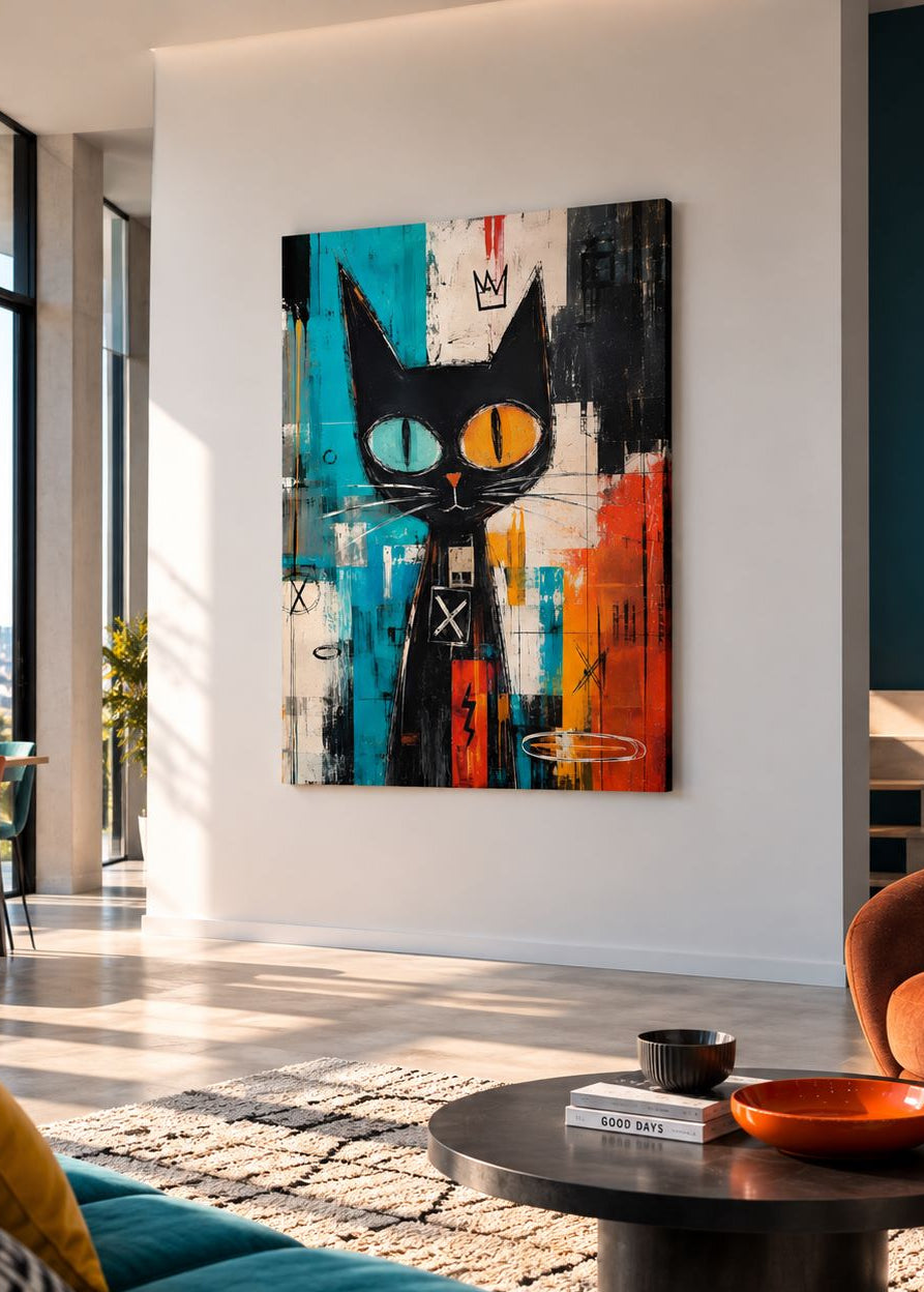 Tableau chat noir Electric Cat imprimé sur toile
