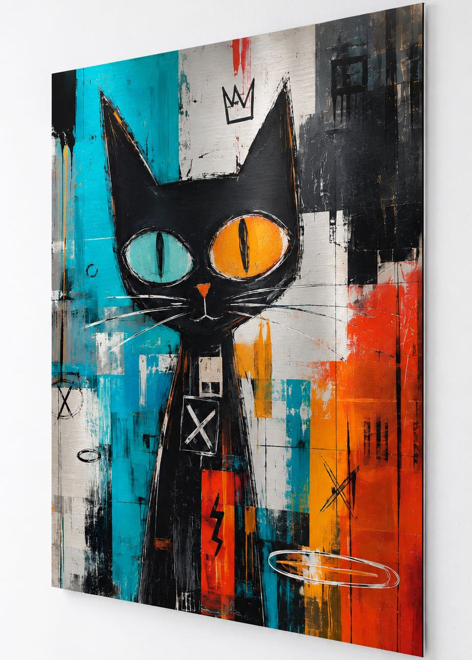 Tableau chat noir Electric Cat imprimé sur aluminium brossé

