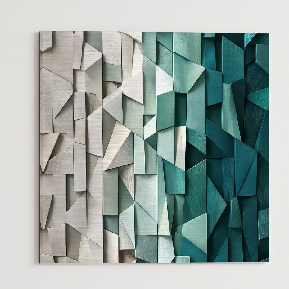 Tableau géométrique Emerald Structure imprimé sur aluminium brossé
