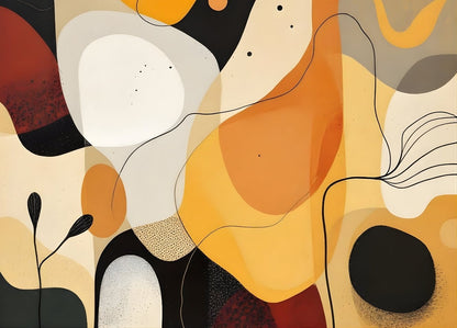 Tableau contemporain abstrait aux formes organiques jaunes et beiges, composition graphique minimaliste, création exclusive Iconik-Art.
