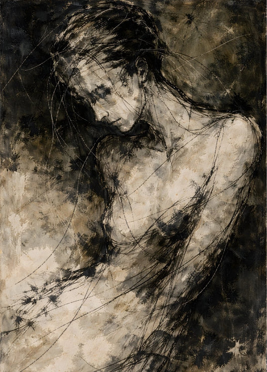 portrait moderne femme minimaliste noir beige
