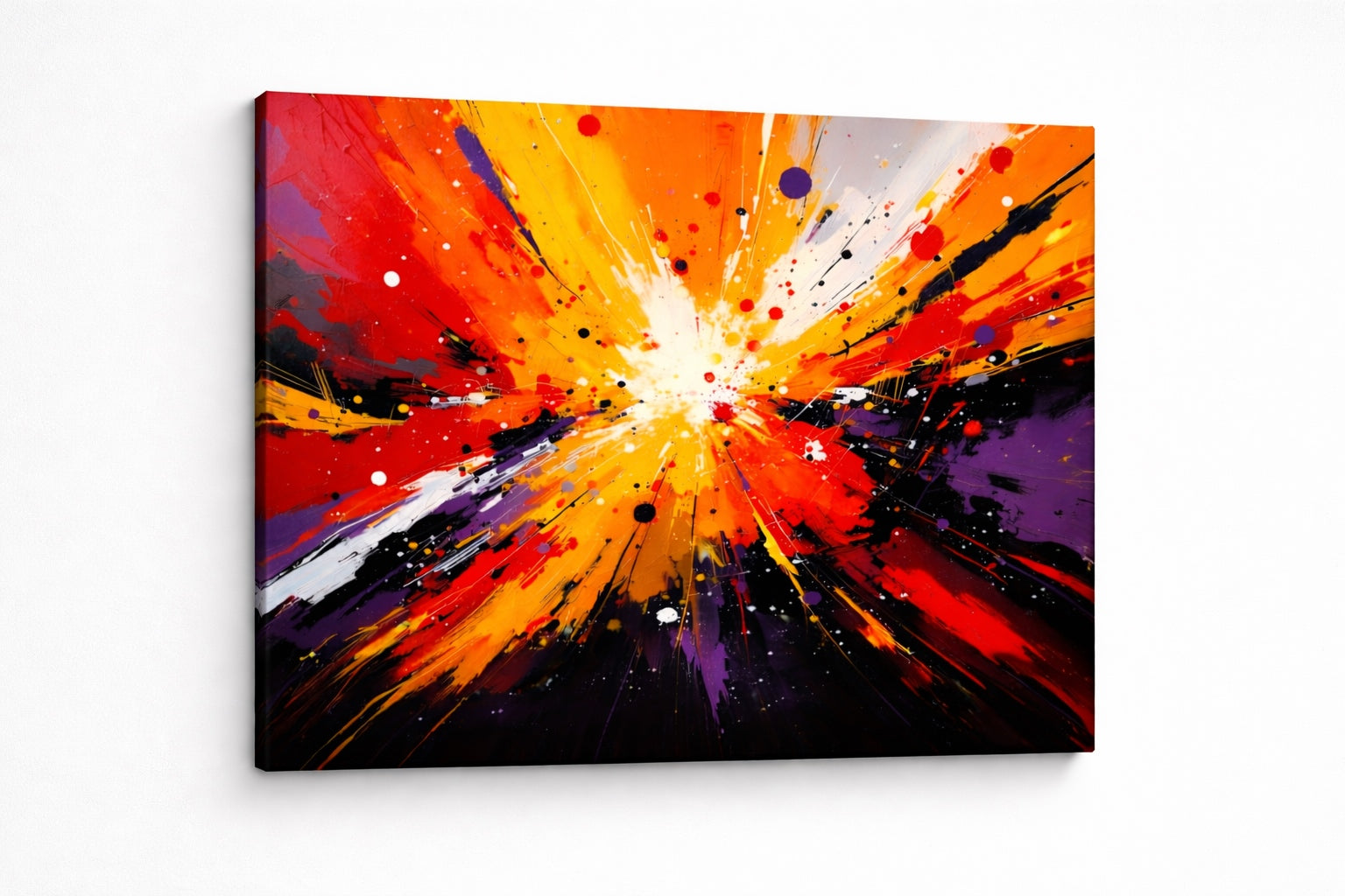 Vue de profil toile tableau abstrait moderne explosion chromatique impression artistique sur toile haute qualité
