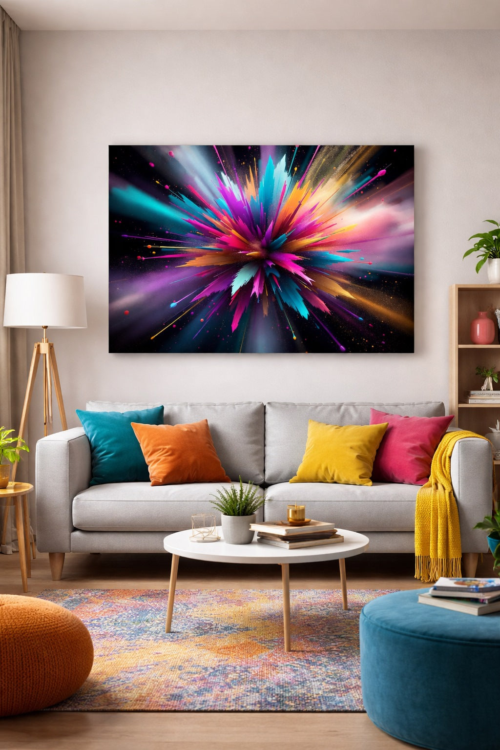 Tableau contemporain art abstrait dynamique pour salon moderne
