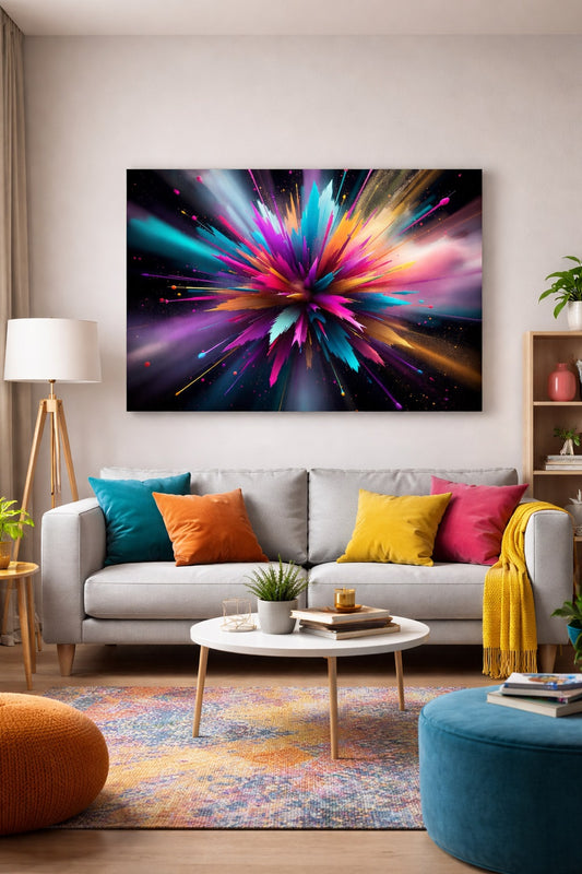Tableau contemporain art abstrait dynamique pour salon moderne
