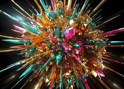 Tableau abstrait géométrique aux éclats turquoise et dorés style contemporain
