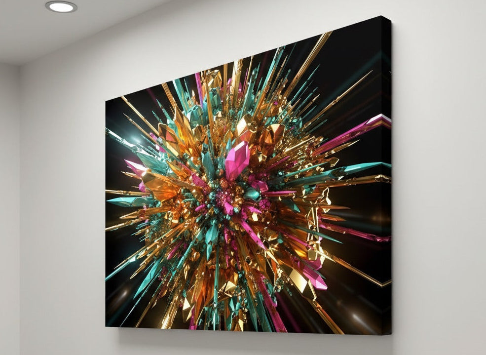 Œuvre murale futuriste colorée pour salon moderne et loft
