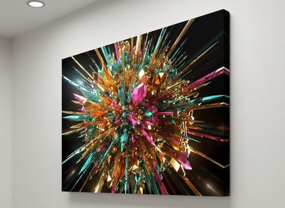 Œuvre murale futuriste colorée pour salon moderne et loft
