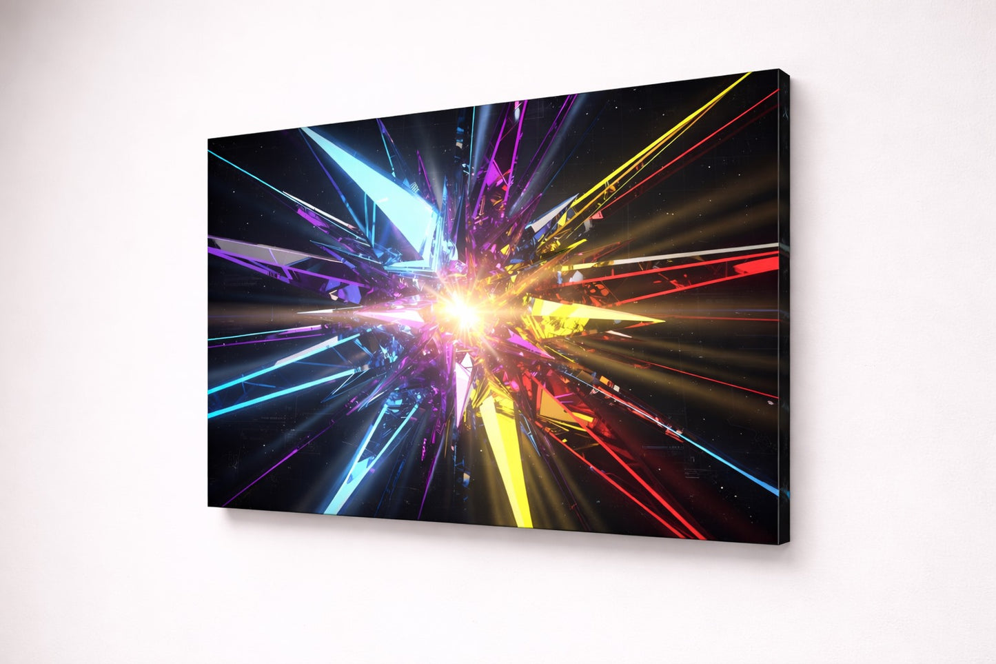 Tableau contemporain design formes géométriques lumineuses effet énergie digitale immersive
