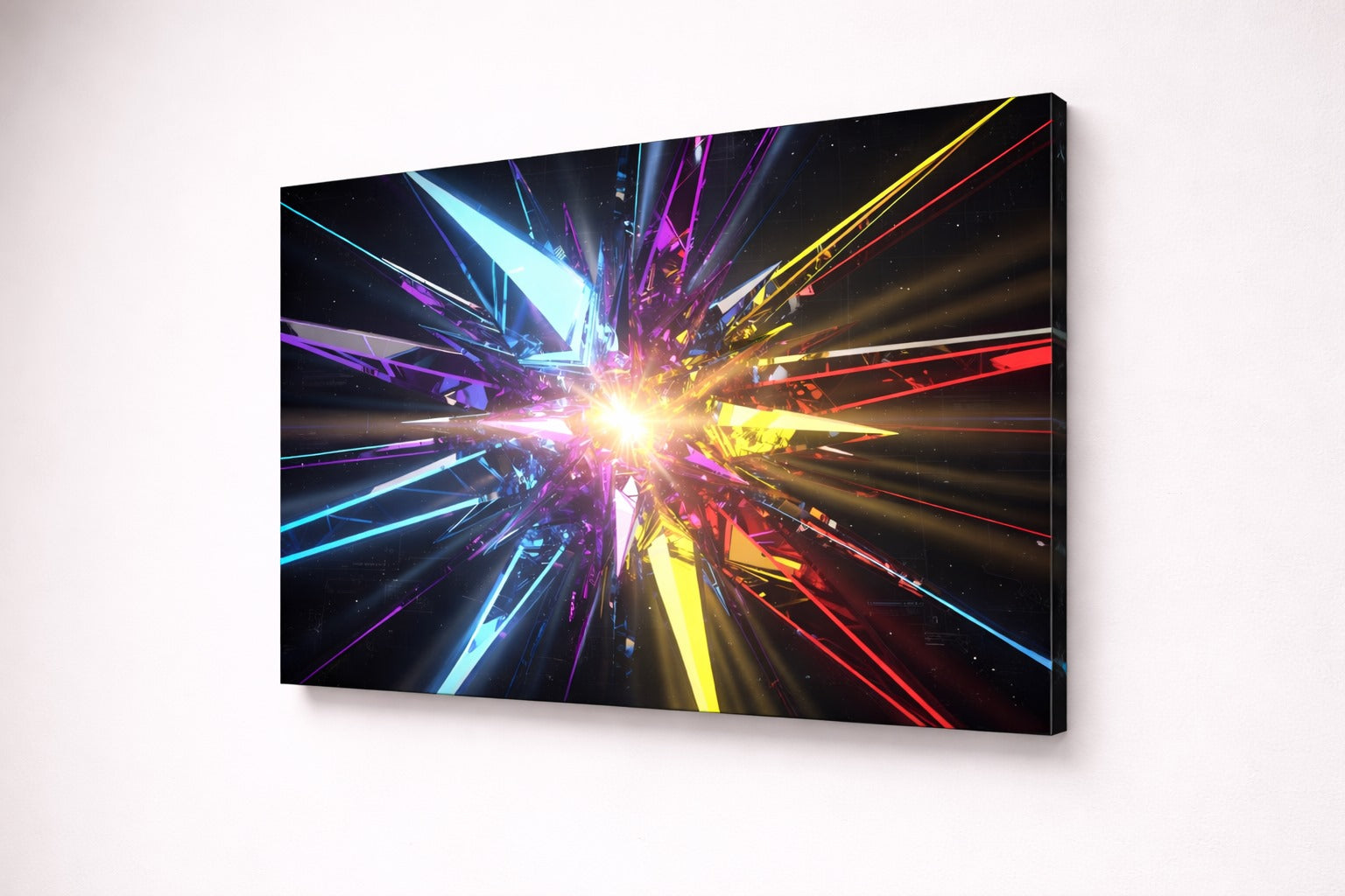 Tableau contemporain design formes géométriques lumineuses effet énergie digitale immersive
