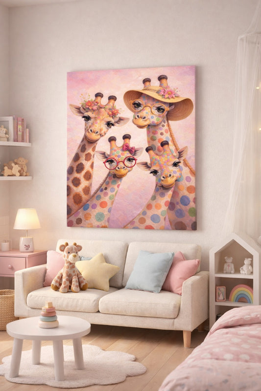 Tableau animaux décalés intégré dans une chambre d’enfant
