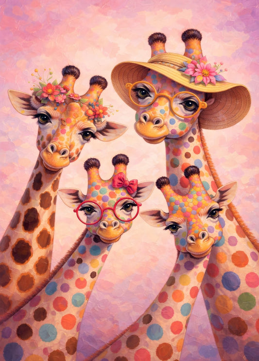 Tableau girafes colorées style fantaisie pour chambre d’enfant
