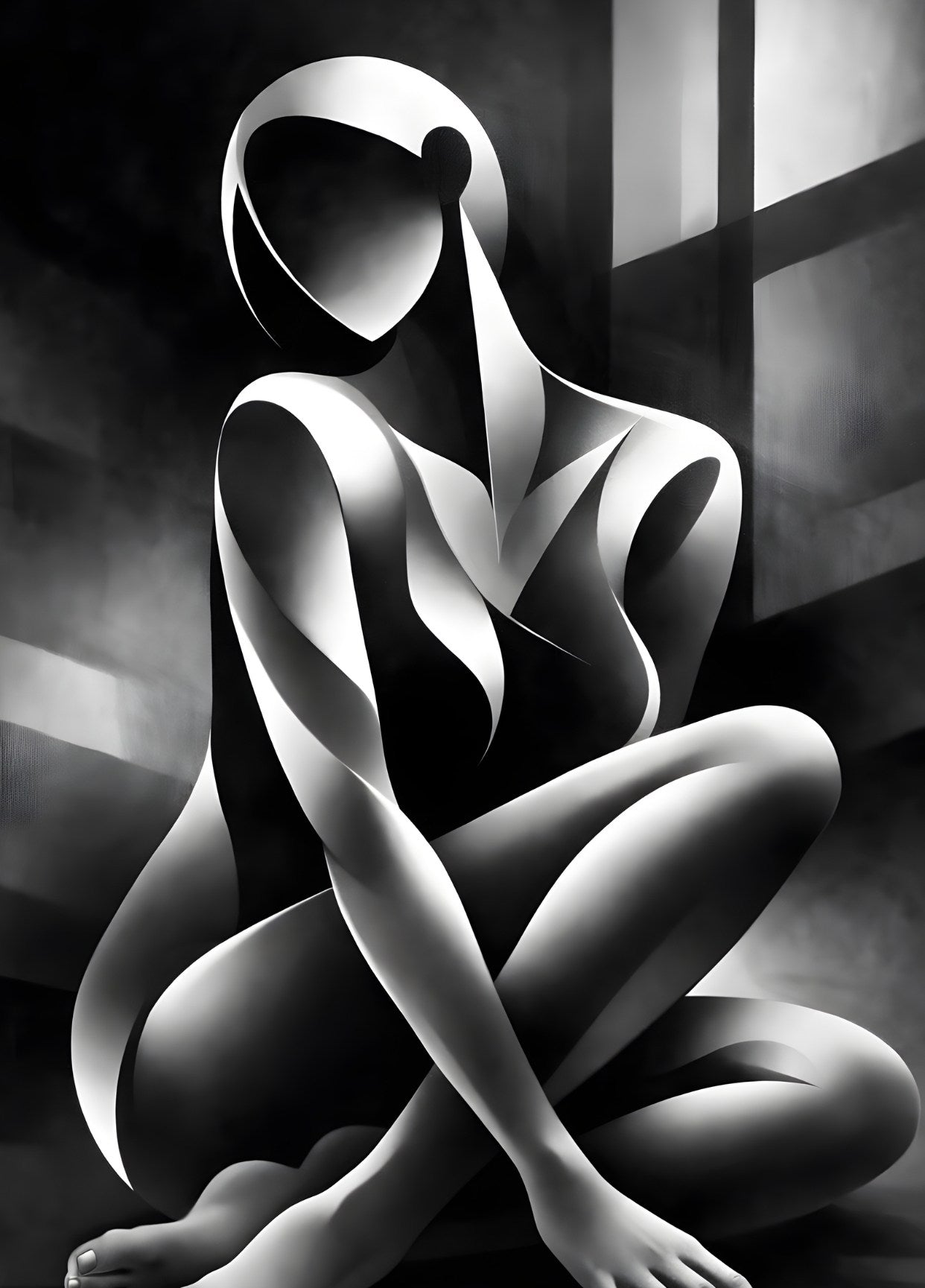 Tableau silhouette femme abstraite noir blanc style minimaliste contemporain
