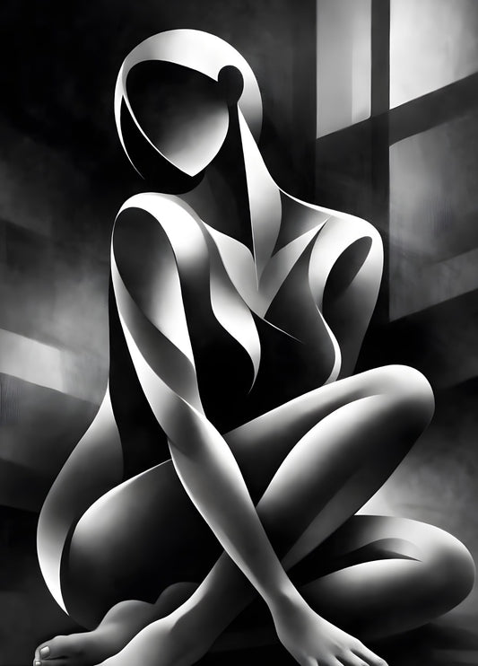 Tableau silhouette femme abstraite noir blanc style minimaliste contemporain
