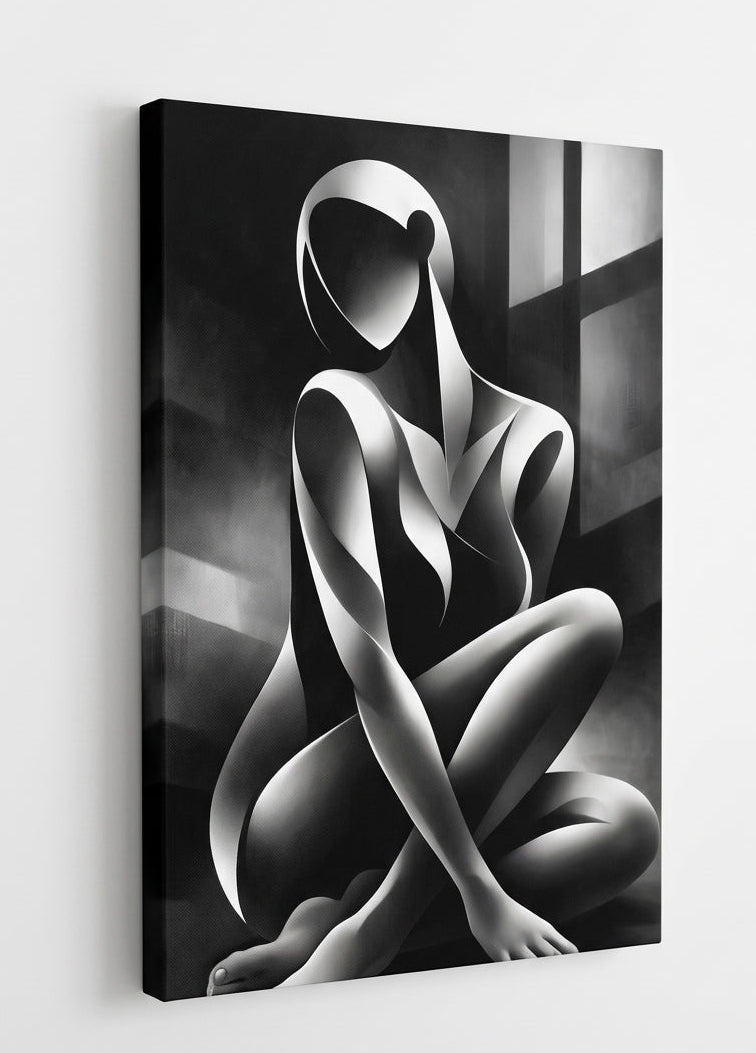 Vue toile tableau femme abstraite noir blanc impression artistique contemporaine
