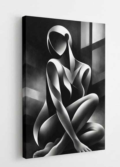 Vue toile tableau femme abstraite noir blanc impression artistique contemporaine

