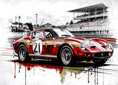 Illustration artistique de la Ferrari 250 GTO en style contemporain

