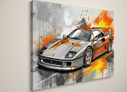 Vue de profil toile Ferrari F40 sur châssis impression haute qualité style racing moderne

