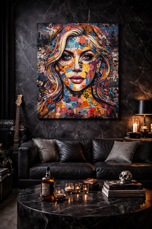 Tableau Lady Gaga pop art en décoration murale intérieure
