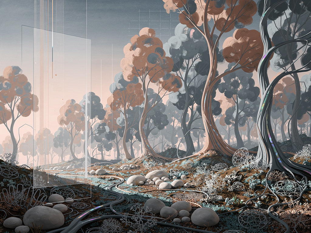 Tableau paysage nature contemporain forêt stylisée
