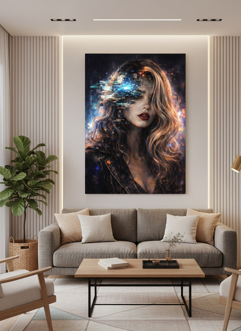 Tableau cyberpunk néon en décoration murale moderne
