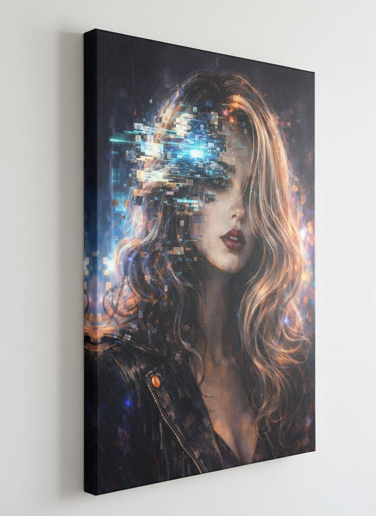 Vue profil toile portrait cyberpunk néon futuriste
