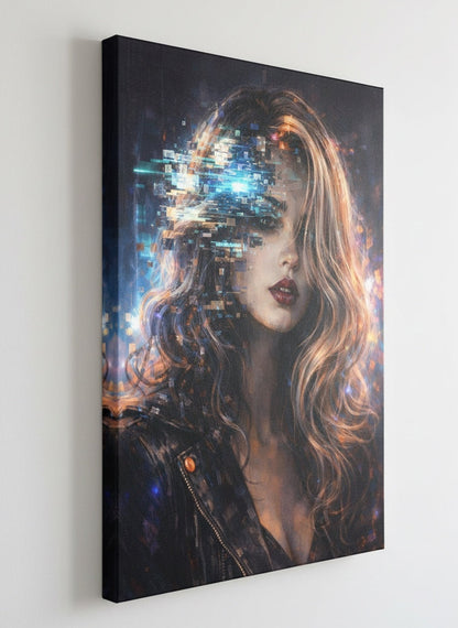 Vue profil toile portrait cyberpunk néon futuriste

